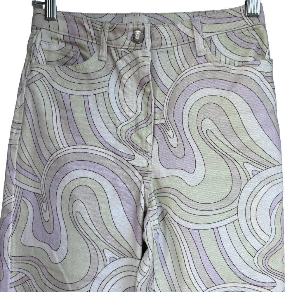 Wilfred Free Vera Pants Size 0 Green Gray Swirl Printed Cotton Stretch Twill - Picture 6 of 14
